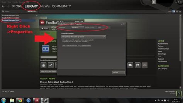 How do I enter Game Properties in Steam Library?