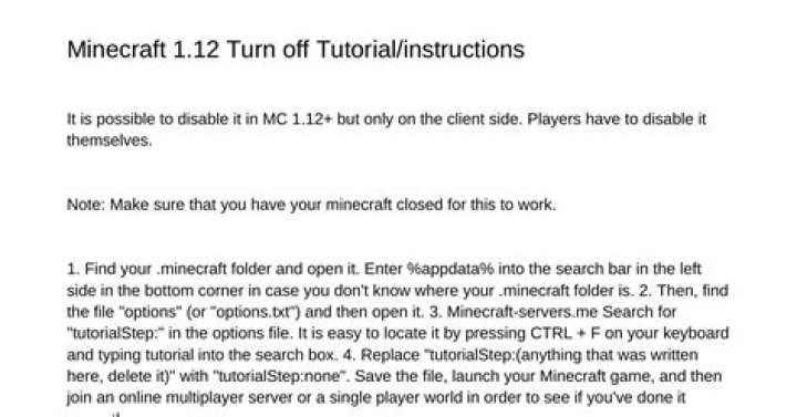 Minecraft 1.12 turn off tutorial/instructions