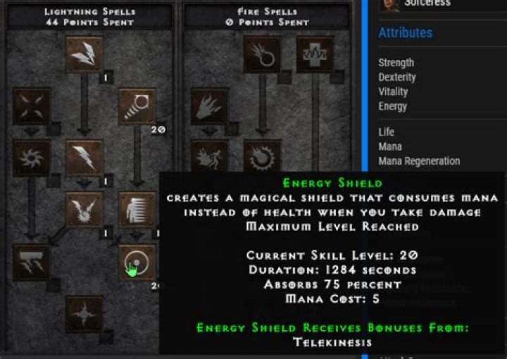 What bonus does Energy Shield receive from Telekinesis?