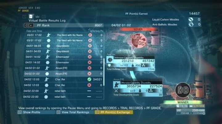 What determines the winner of a virtual PF battle?