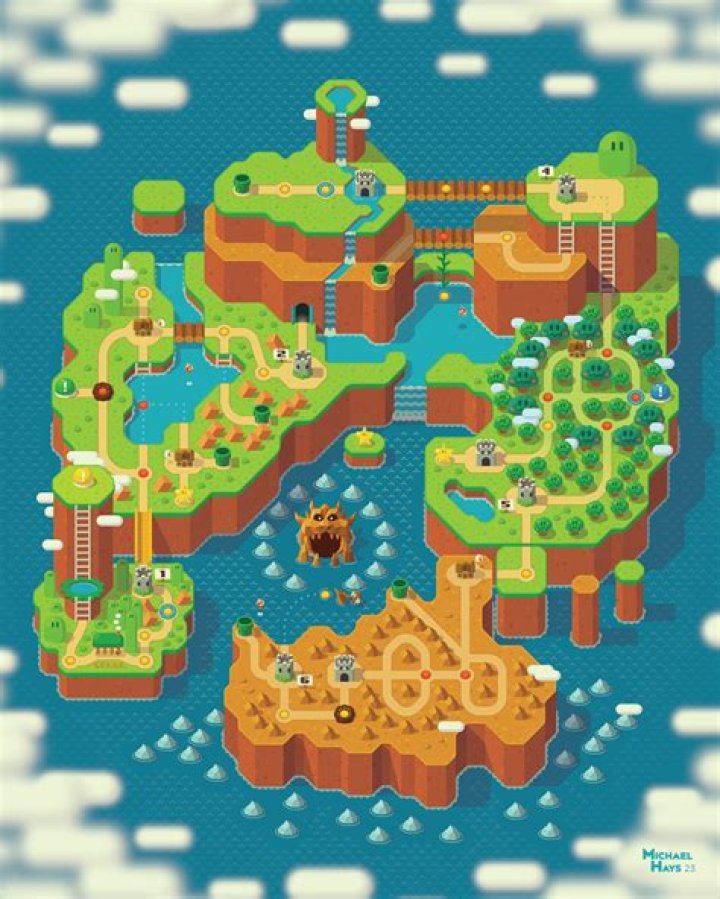 What does each level icon size mean on Super Mario World's map?