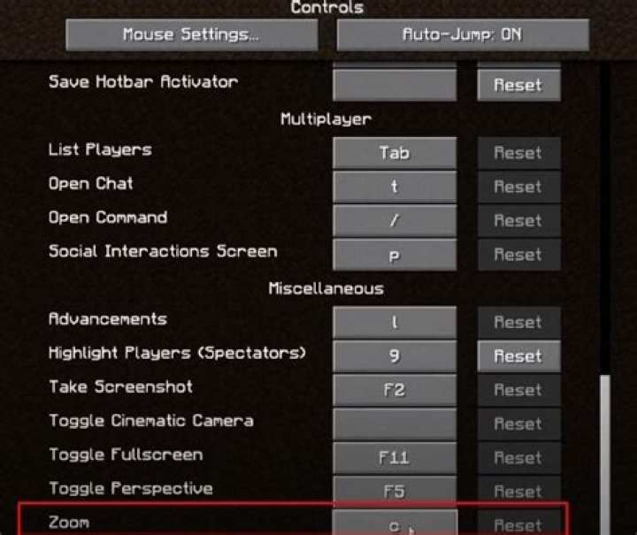 Which key do I use to zoom with Minecraft Optifine?