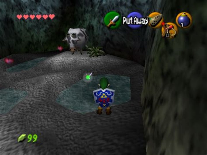 Why is Navi staring at this puddle like an idiot in the cow cave on Death Mountain?